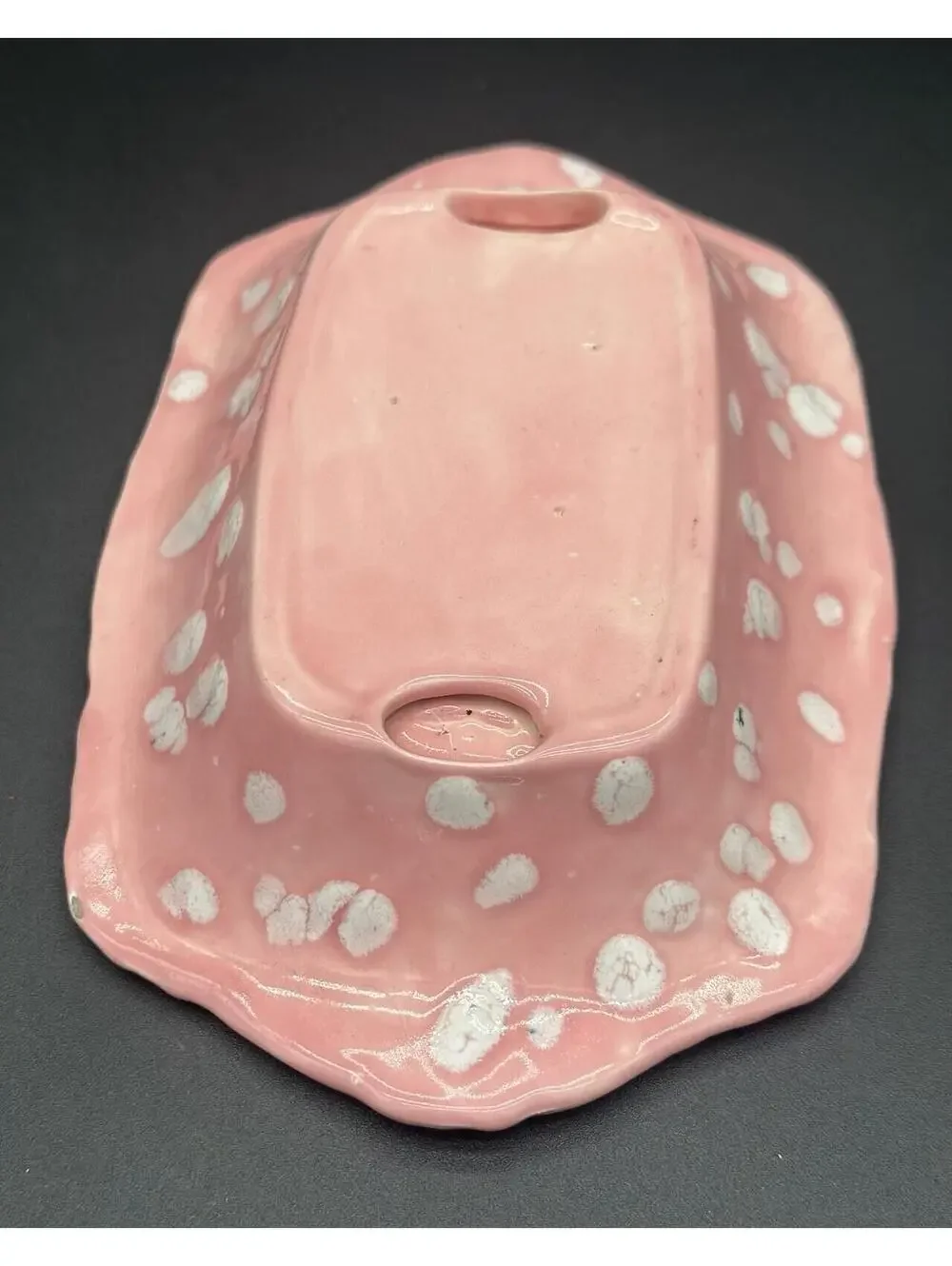 🌸 Vintage Pink White Speckled Ceramic Soap Dish Trinket Dish 1950s 🌸
